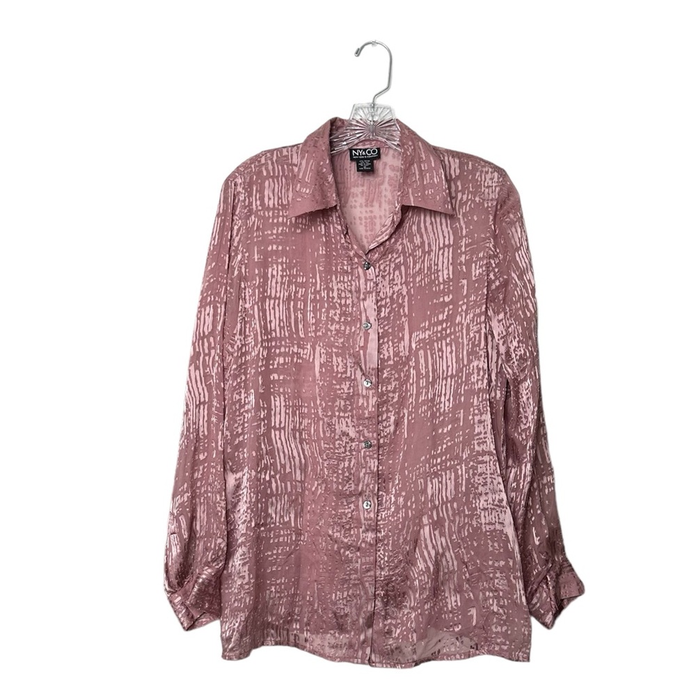 New York & Company Purple Silk Button Up Womens M Blouse Classic Office Casual